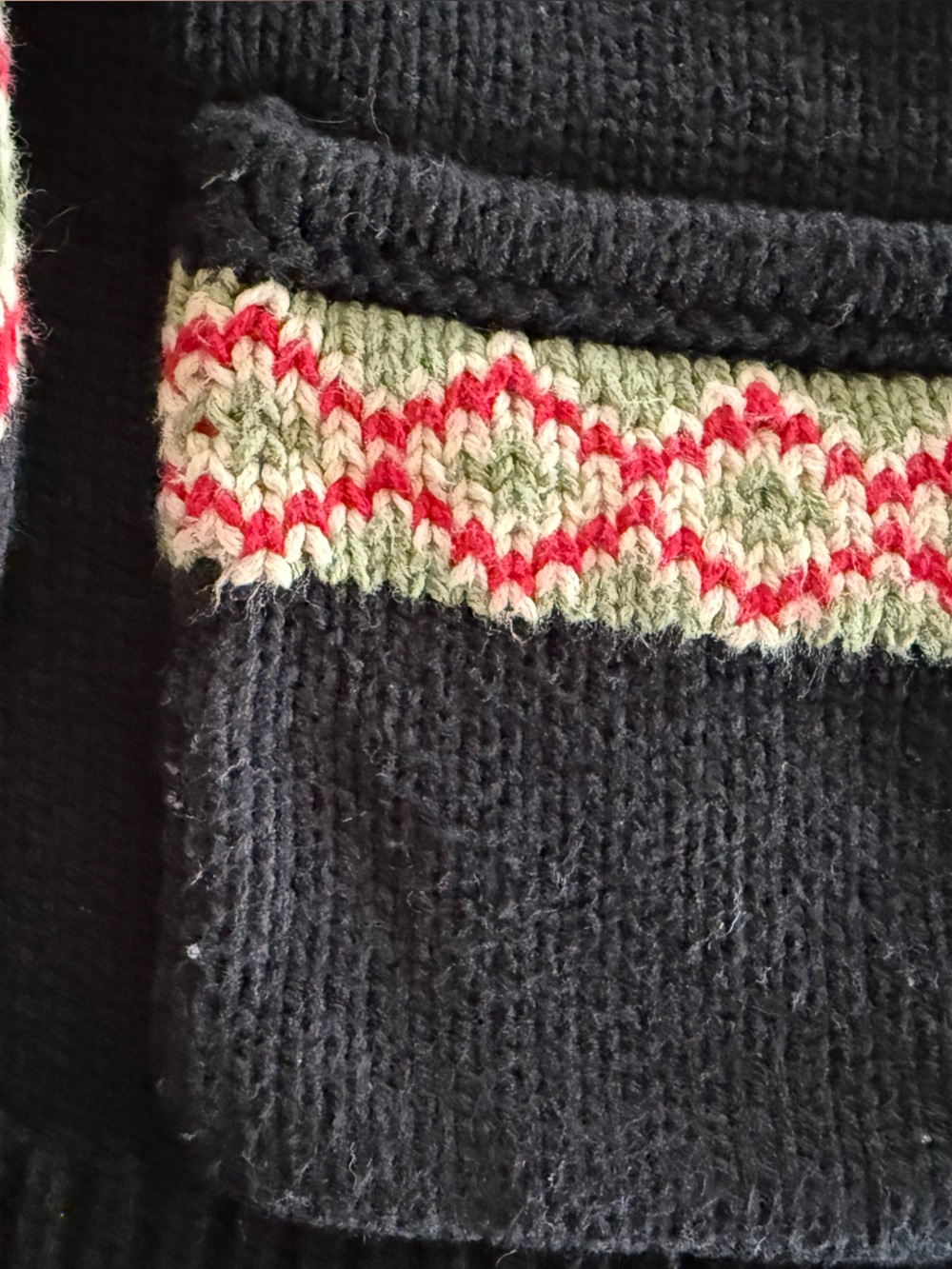 THE GREAT. Black Fair Isle Button Cardigan with Red and Cream Accents - Picture 3 of 5